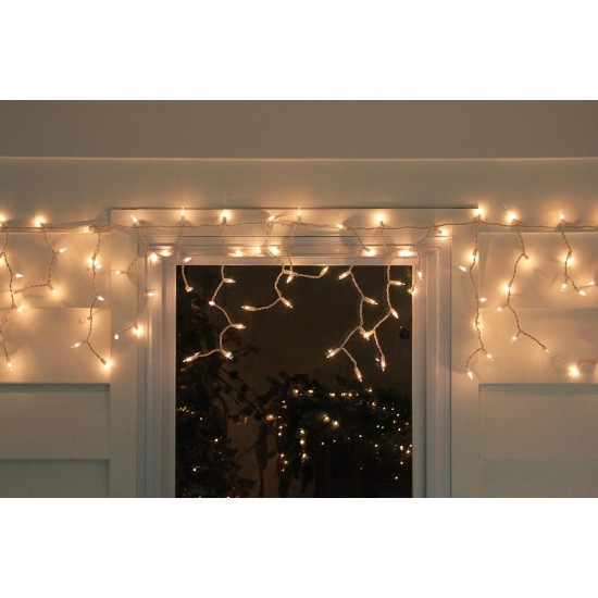  100-Count Clear Mini Icicle Christmas Lights – 5.75′ ft White Wire