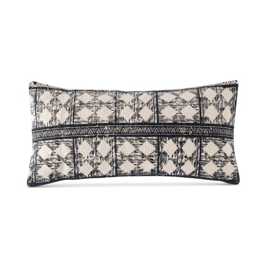  Hand-loomed Rug Material Pillow, Black, 24×12