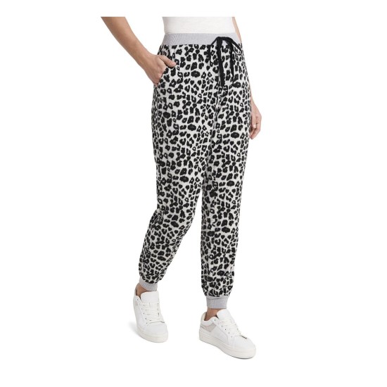  Womens Leopard Comfy Jogger Pants, Gray, X-Large