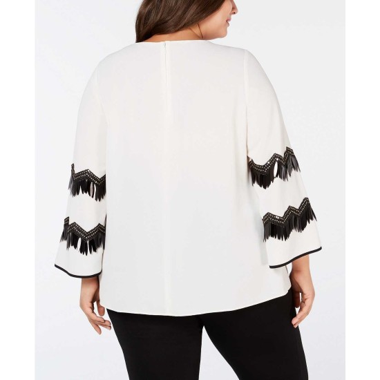  Plus Size Woman’s Embellished-Sleeve Blouse (Ivory, 2X)