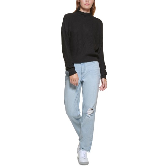  Jeans Honeycomb Funnel-Neck Sweater, Black, Large