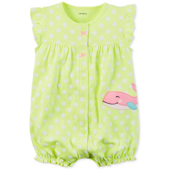 Carter’s Baby Girls’ Dotted Whale Snap Up Romper (Green, 0-24 Months)