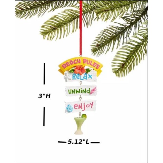  At The Beach And Seaside Beach Sign Ornament, Multicolor