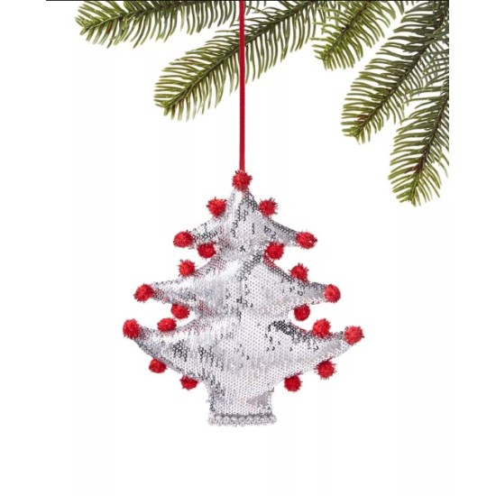  Peppermint Twist Sequin Christmas Tree Ornament, White