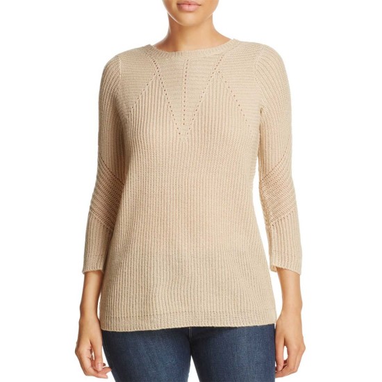  Women's Lace-Up Sweater Top, Beige, Small
