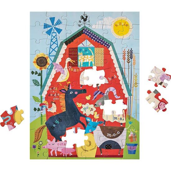  60-Piece Busy Barnyard Floor Puzzle for Kids, 18” W x 24” H