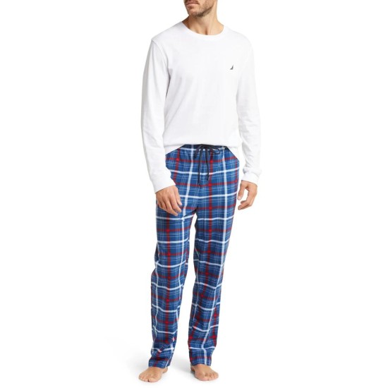  Mens Long Sleeve Crew and Cozy Pant Pajama Set, Blue, Medium