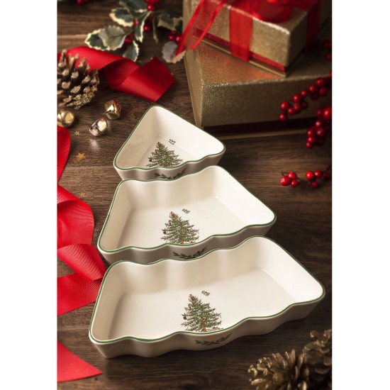  Christmas Tree 3 Piece Dip Bowl Set, Ivory/Green, Set Of 3