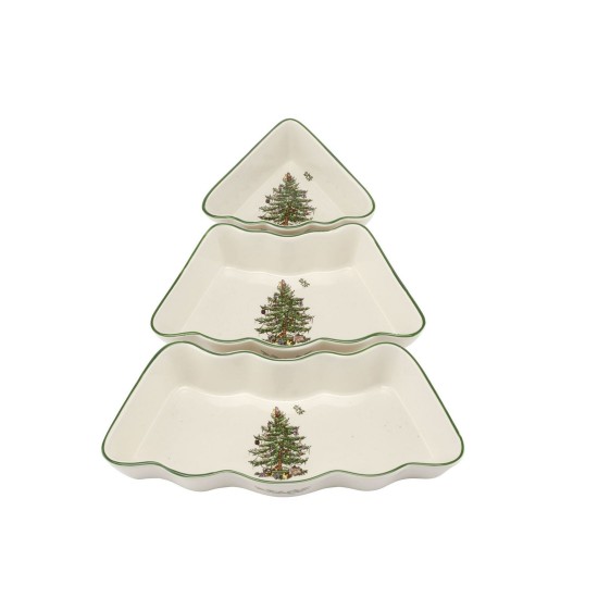  Christmas Tree 3 Piece Dip Bowl Set, Ivory/Green, Set Of 3