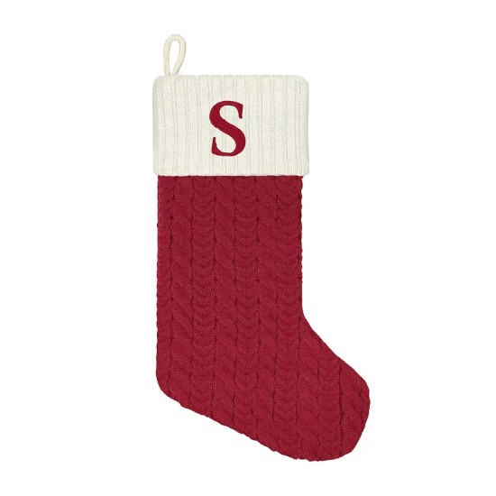  Monogrammed Knit Christmas Stocking, Letter S, 21″ H – 8″ W