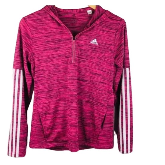  Ladies Climalite Three-Stripe Lightweight Quarter Zip Workout Exercise Hoodie (Small, Pink)