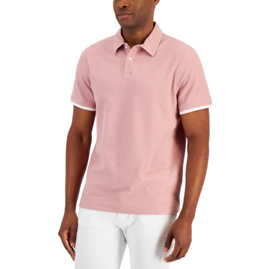  Men’s Regular-Fit Tipped Polo Shirt, Pink, Large