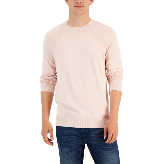  Men’s Ribbed Raglan Sweater, Pink, Large