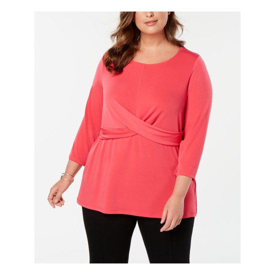  Womens Plus Stretch Crossover Wrap Top Pink 2X