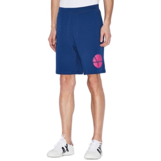  Men’s Fleece Circle Neon Logo Jogger Shorts, Blue, Medium
