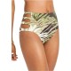  Women’s Green Tropical Print Cutout High-Waist Bikini Bottoms, Small