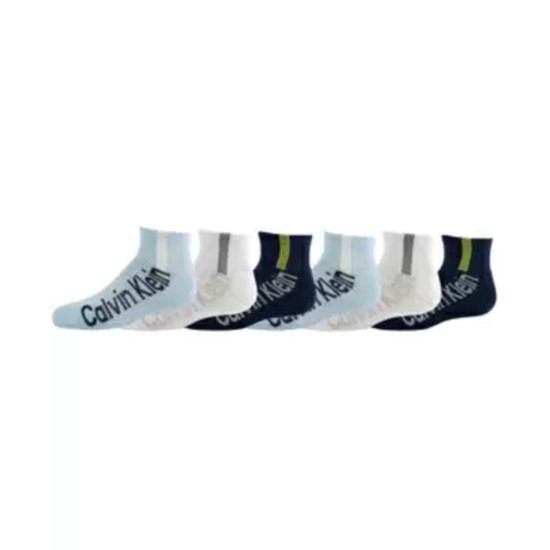  Big Boys Quarter Length Performance 6 Pair of Sport Socks, Light Blue/Dark Blue/White, Medium