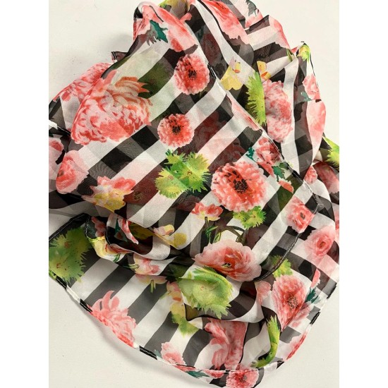  Women’s Floral Wrap, Pink/White/Black, One Size