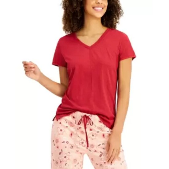  Womens V-neck Pajama Top, Red Poppy, XXL