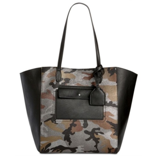  Womens Carson Camouflage Metallic Tote Handbag, Black