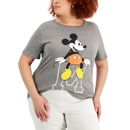  Trendy Womens Plus Size Mickey Mouse-Graphic T-Shirt, Heather Grey, 1X