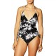  Womens Printed Adjustable Side Halter One-Piece Swimsuit, Black/White, 18