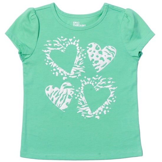  Little Girls Short Sleeve Graphic Tee, Green, 6