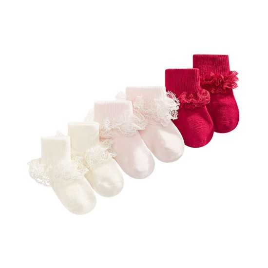  Baby Girls 3-Pack Lace Anklet Socks (6-12 Months)