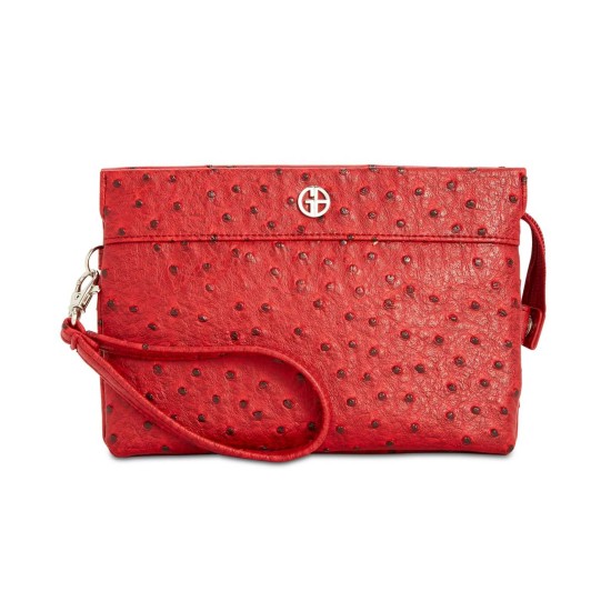  Embossed Faux Ostrich Crossbody Wallet (Red, One Size)