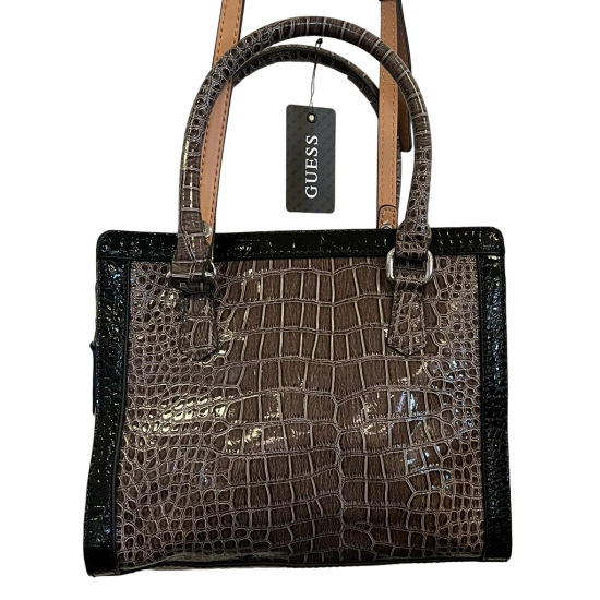  Fox Trot Leather Croc Embellished Handbag With Straps, Taupe