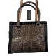  Fox Trot Leather Croc Embellished Handbag With Straps, Taupe