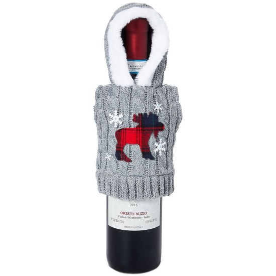  Cozy Christmas Hoodie Sweater Bottle Cover, Gray