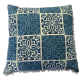  Printed Cotton Square Decorative Pillow with Mini Tassels, Blue, 20X20