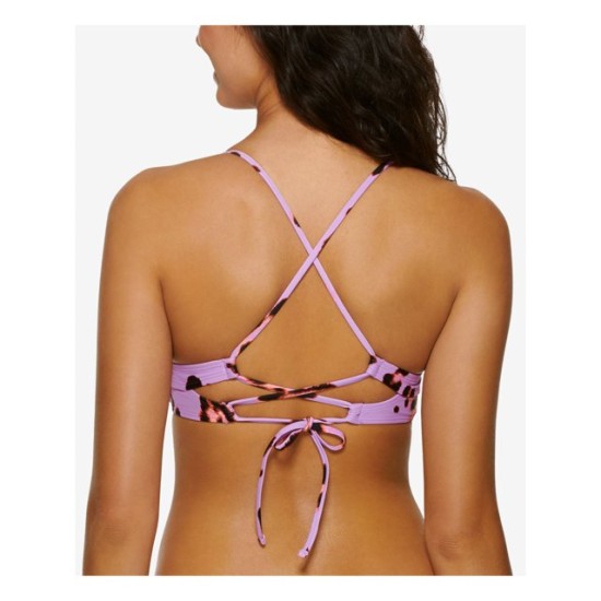  Juniors’ True Spots Lace-Up Midkini Push-Up Bikini Top, Purple, Large