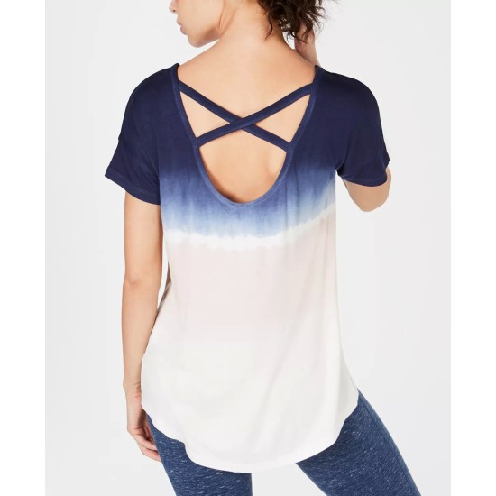  Women’s Tie-Dyed Strappy-Back High-Low Hem T-Shirt (Navy, Xs)