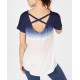  Women’s Tie-Dyed Strappy-Back High-Low Hem T-Shirt (Navy, Xs)