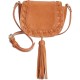  Womens Logan Faux Leather Tassel Saddle Bag, Brown, Small