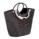  Womens Straw Necklace Handbag Tote (Black/Gold)
