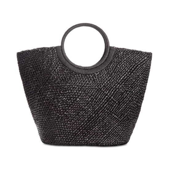  Womens Straw Necklace Handbag Tote (Black/Gold)