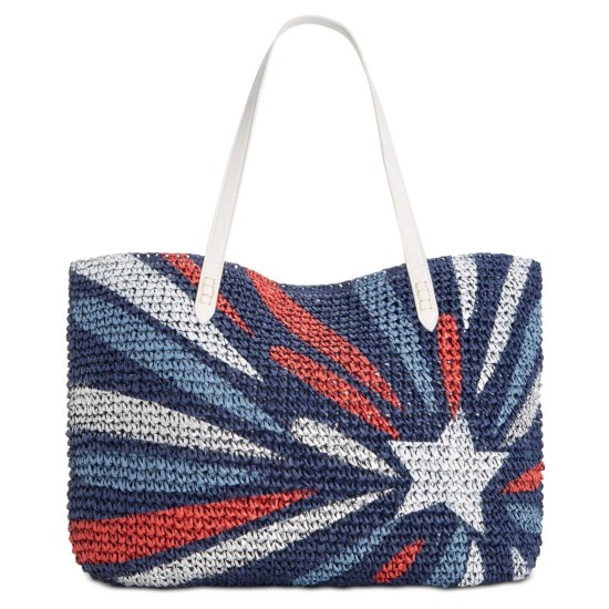  Womens Tropical Star Straw Tote (Blue)