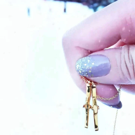  Skis Charm, Gold plated 925 silver