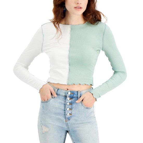  Juniors’ Colorblocked Top,  Ivory Sage, X-Small