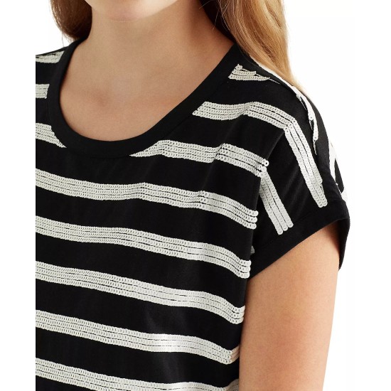  Striped Short Sleeve Sweater,Black, Medium