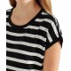  Striped Short Sleeve Sweater,Black, Medium