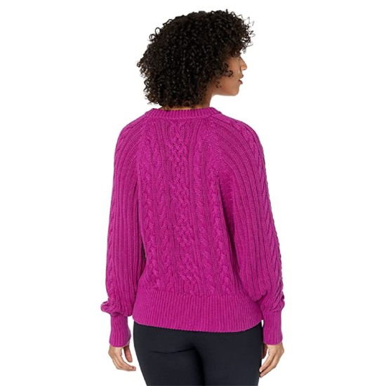  Womens Cable-Knit Dolman Sleeve Sweater, Purple, X-Large