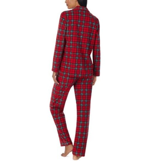  Women's Fleece Plaid Pajamas Set , Red,X-Large
