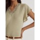  Women’s Linen-Blend Jersey Flutter-Sleeve T-Shirt, Sage, Medium
