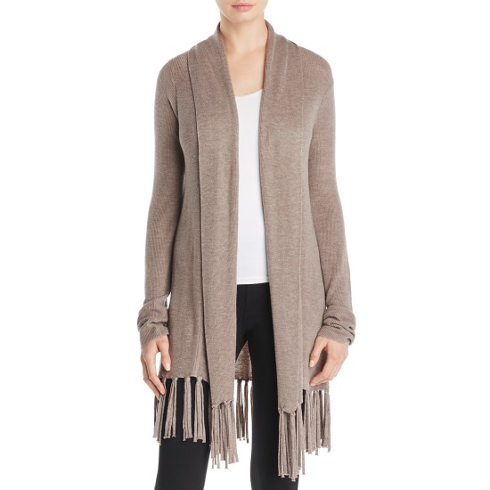 Marled Open Front Fringed Cardigan – 100% Exclusive, Brown, Medium