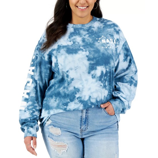  Womens Tie-Dyed Nasa Graphic Top, Blue, 1X