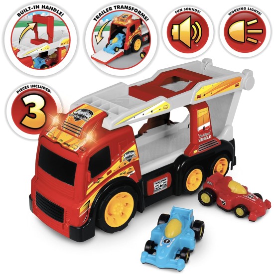  Junior Racers Lights and Sounds 2-in-1 Race Track Hauler w/ 2 Vehicles